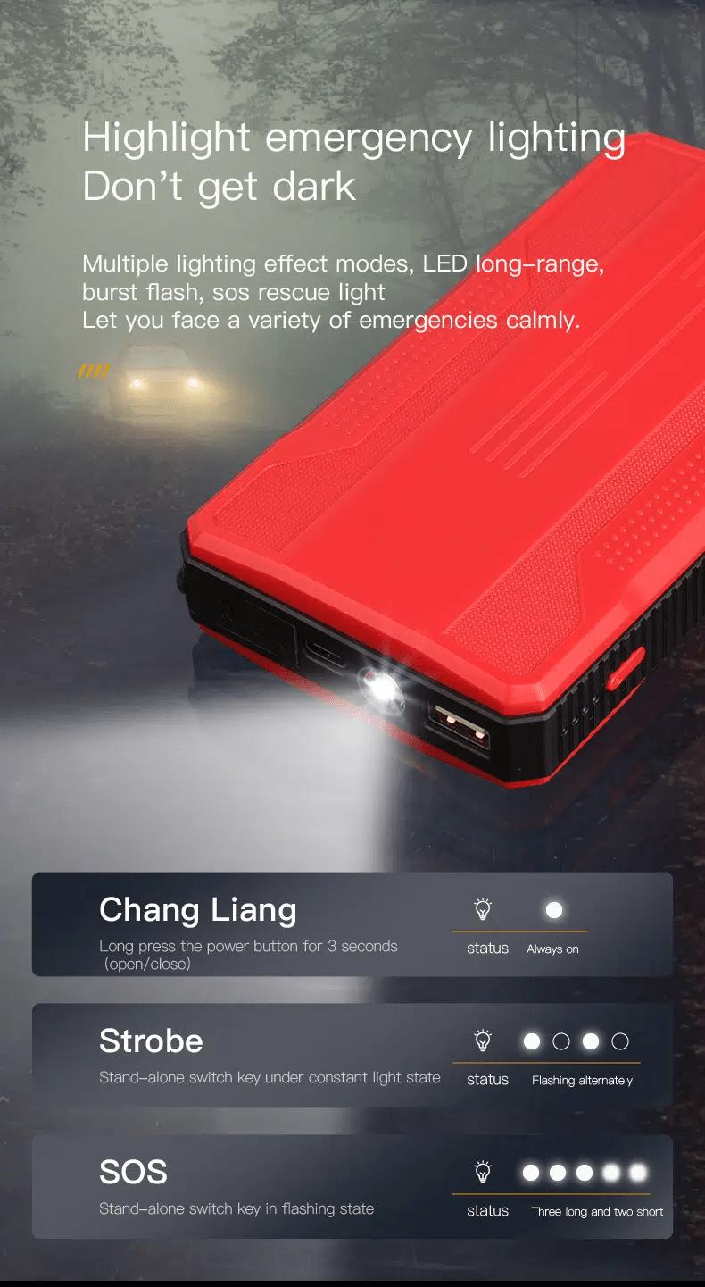 Car Jump Starter, Battery Power Bank For 8000mah Portable Emergency Booster, 12V Auto Starting Device Petrol Diesel Car Starter, 1pc, 2 Colors