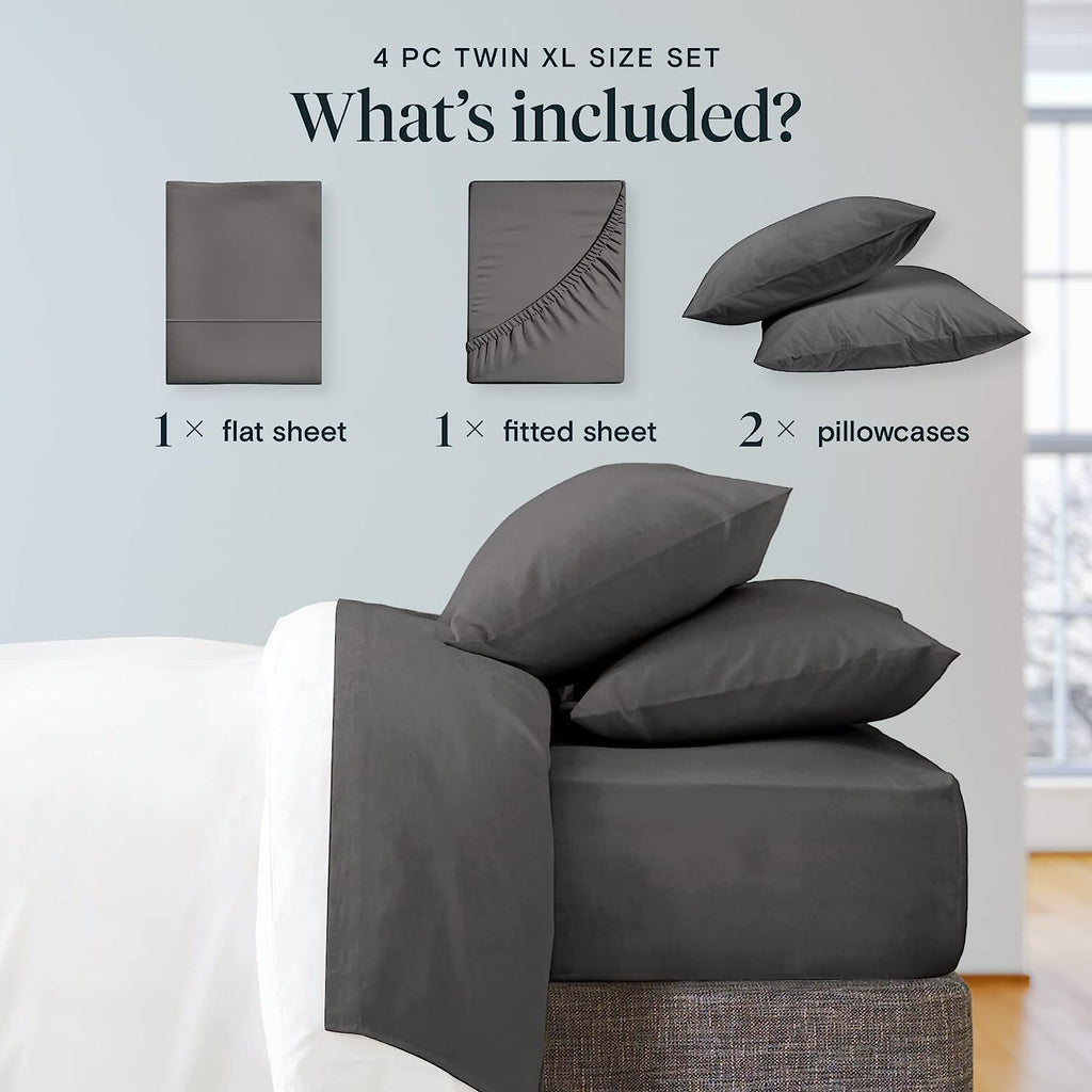 LuxClub Twin XL Sheets Set - Soft Twin Bed Sheets for Boys and Girls, 4 PC Deep Pockets 18" Eco Friendly Wrinkle Free Kids Fitted Sheets Machine Washable Hotel Bedding Silky Soft - Grey Twin XL