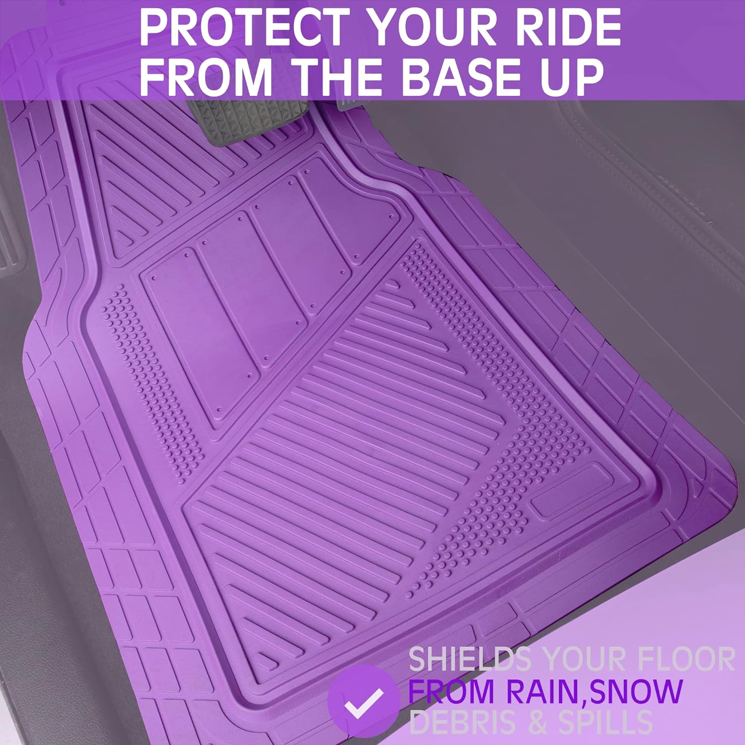 CAR PASS Heavy Duty Rubber Floor Mats 4-Piece Car Mat Set - Universal Waterproof Floor Mats for Car SUV Truck, Durable All-Weather Mats(Purple)