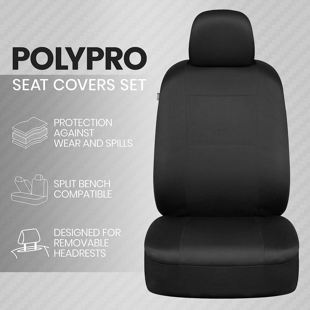 BDK PolyPro Seat Covers Full Set in Solid Black – Front and Rear Split Bench Covers, Easy to Install for Auto Trucks Van SUV Car