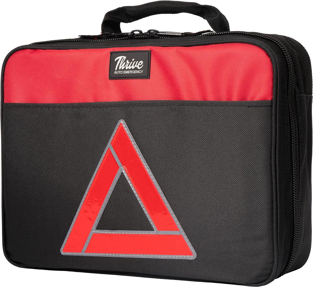 Thrive Roadside Emergency Car Kit - Car Safety Accessories and Tool Kit with Jumper Cables and Mini First Aid Kit - Car Emergency Kit for Women and Men (Square Bag)