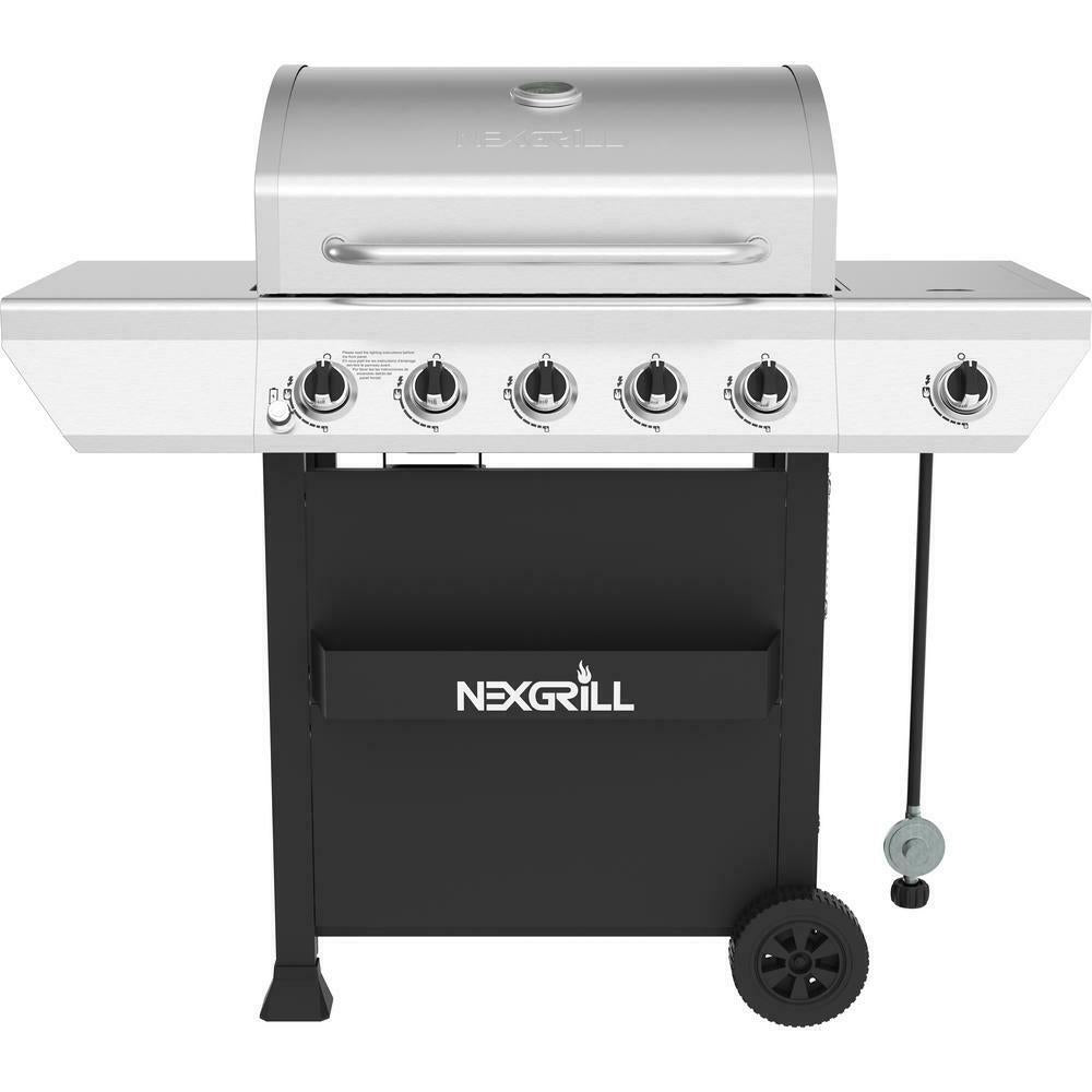 5-Burner Propane Gas Grill  Steel with Side Burner and Condiment Rack