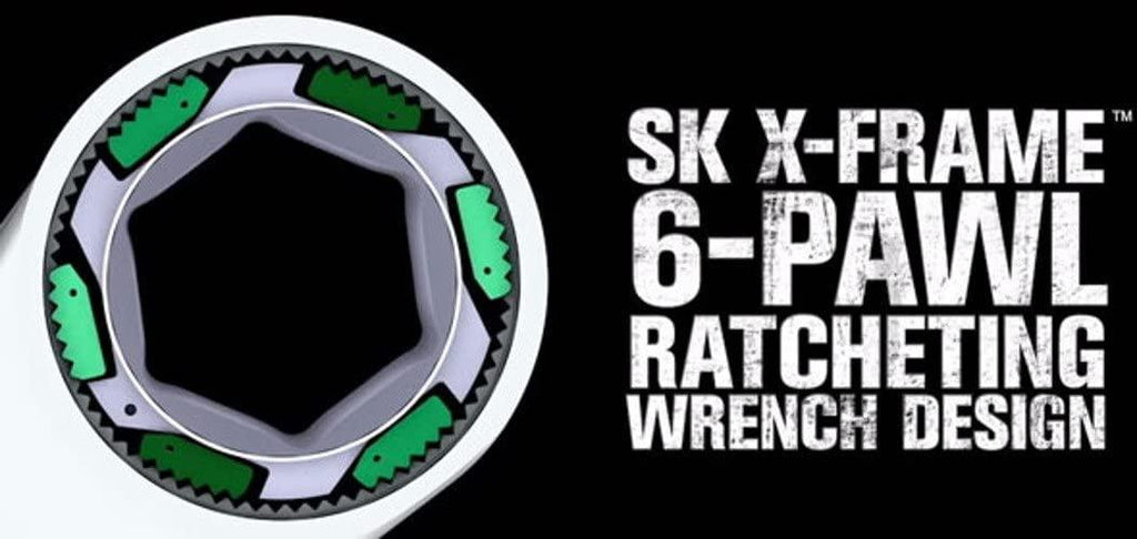 SK Hand Tool 80019 12 Piece X-frame 6 Point Metric Fractional Combination Steel Ratcheting Wrench Set, Chrome, 1.7° Arc Swing, 216 Positions, Made in America