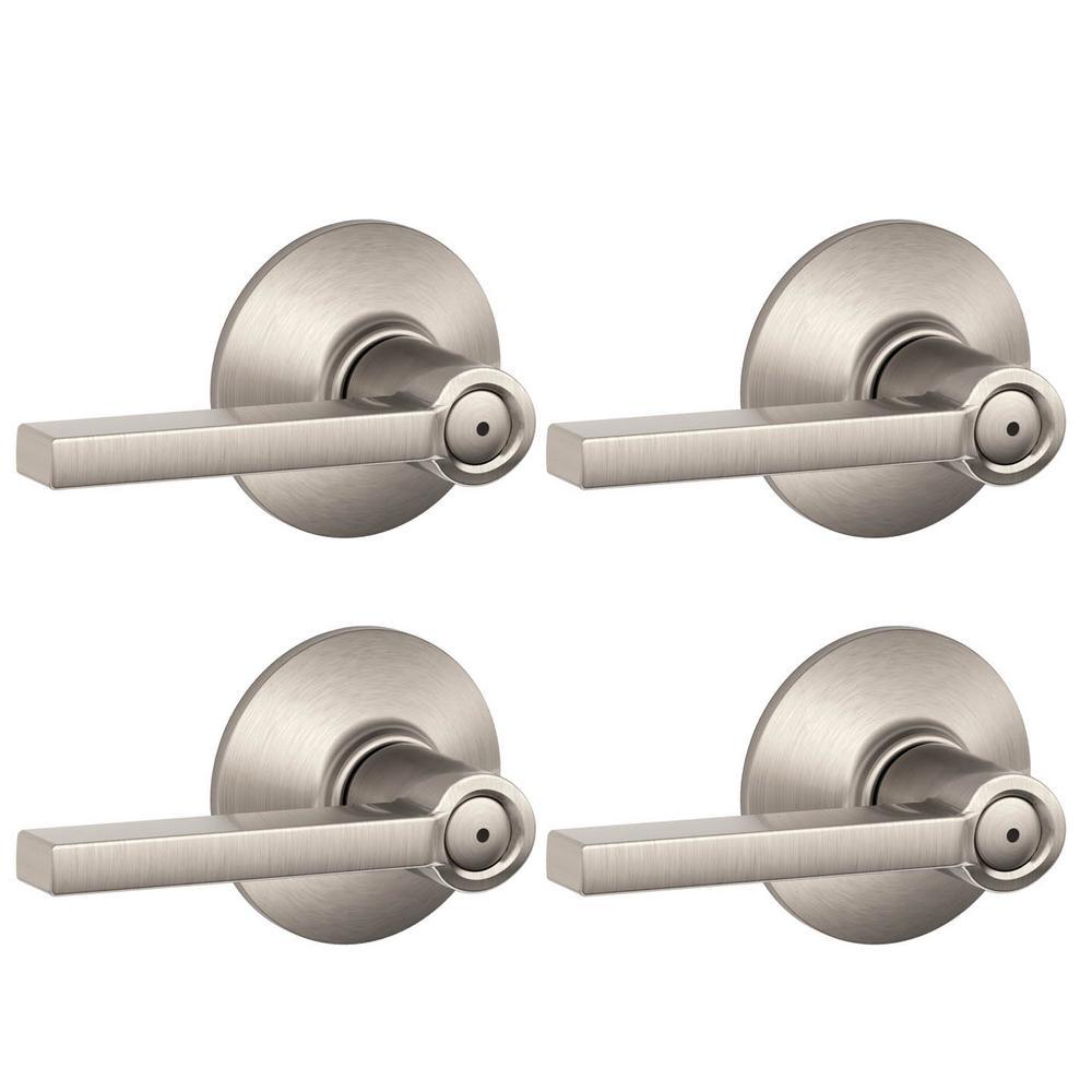 Latitude Satin Nickel Privacy Bed/Bath Door Lever (4-Pack)