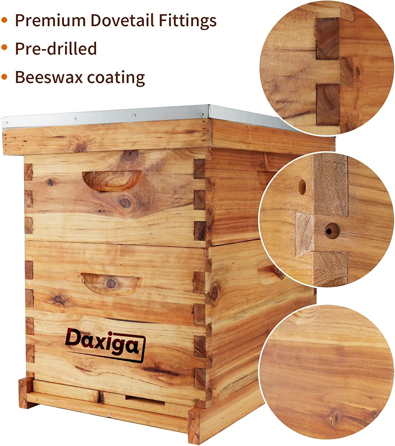 Bee Hive Complete Beehive Kit, Daxiga 10 Frame Beeswax Coated Bee Hive Includes Frames and Beeswax Coated Foundation Sheet (2 Layer)