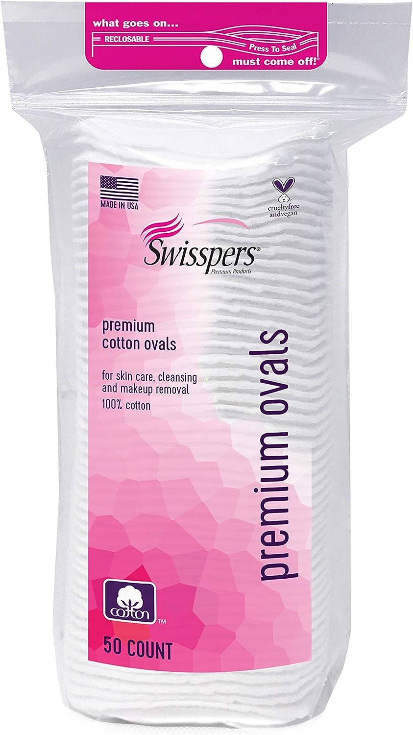 Swisspers Premium 100 Percent Cotton Ovals, Reclosable Bags, 50 Count Bags, 2 Pack (100 Count Total)