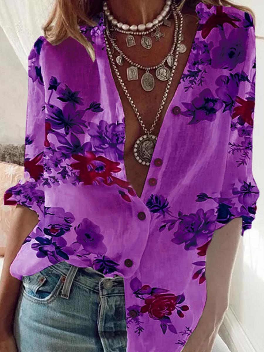 Floral Long Sleeve Casual Blouse