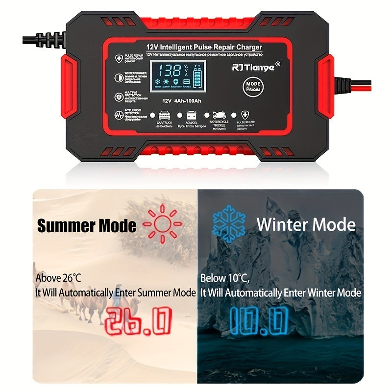 Car Battery Charger, 12V 4Ah-100Ah Smart Battery Trickle Charger Automotive Battery Maintainer Desulfator With Temperature Compensation