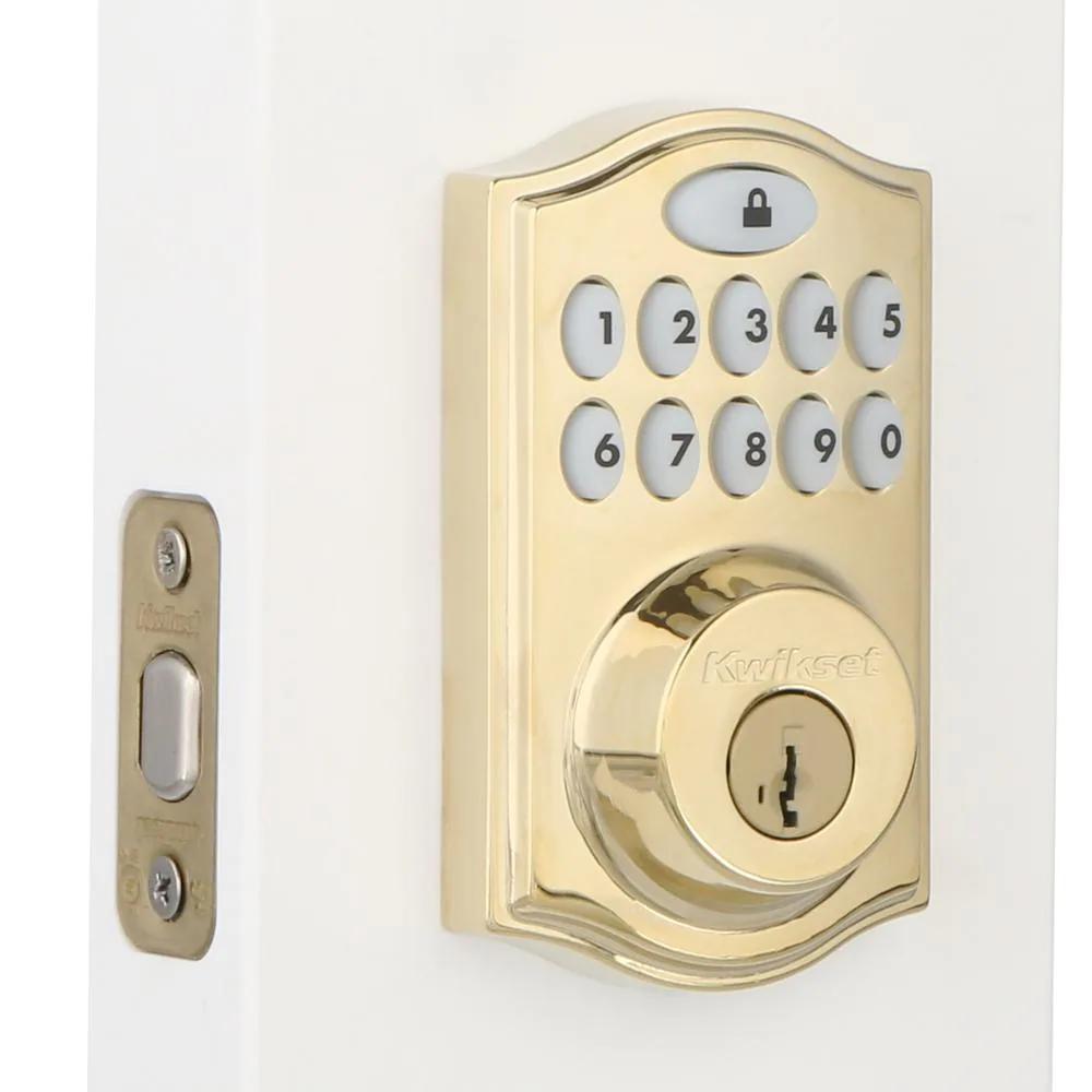 Z-Wave SmartCode 914 Lifetime Polished Brass Single Cylinder Electronic Deadbolt Featuring SmartKey Security