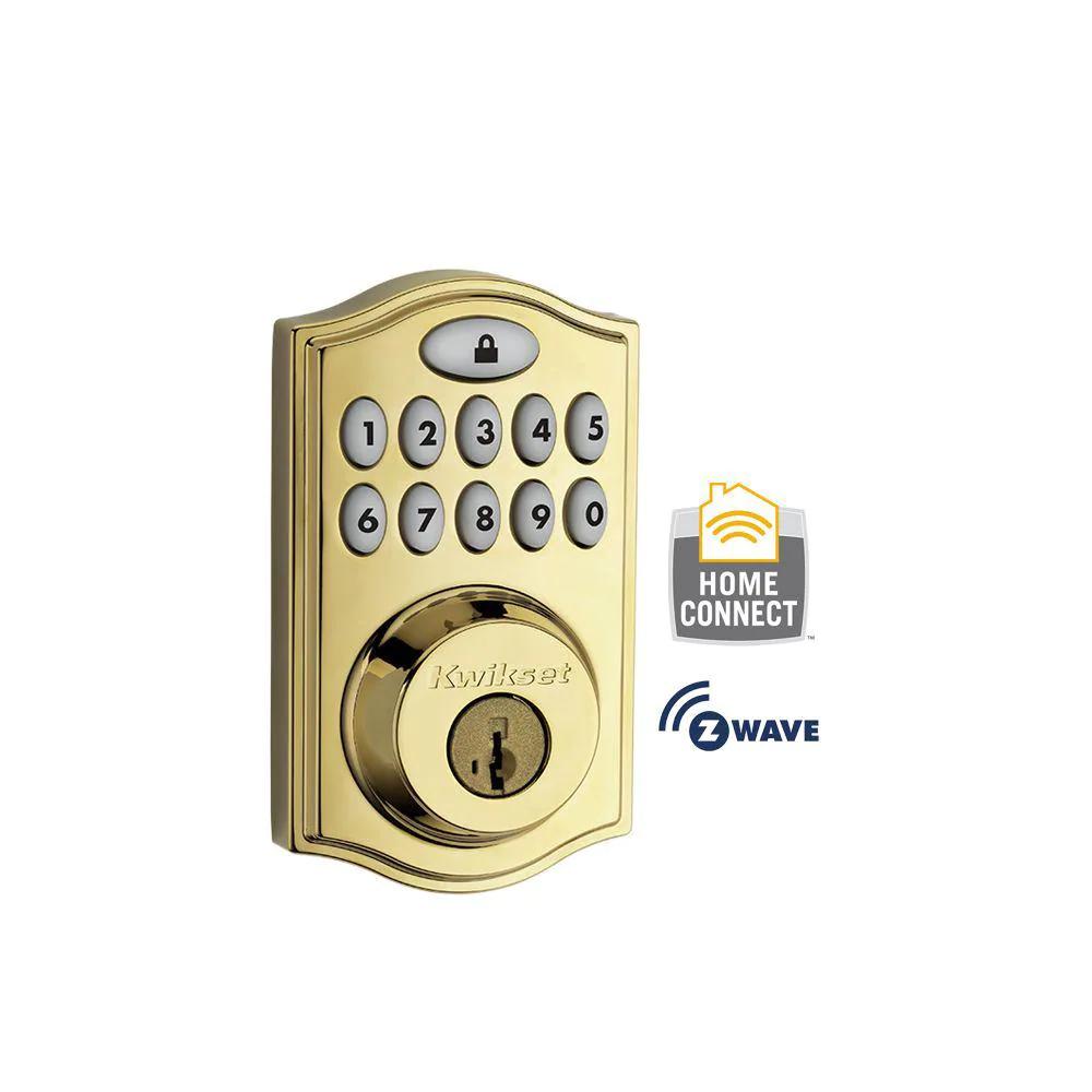 Z-Wave SmartCode 914 Lifetime Polished Brass Single Cylinder Electronic Deadbolt Featuring SmartKey Security