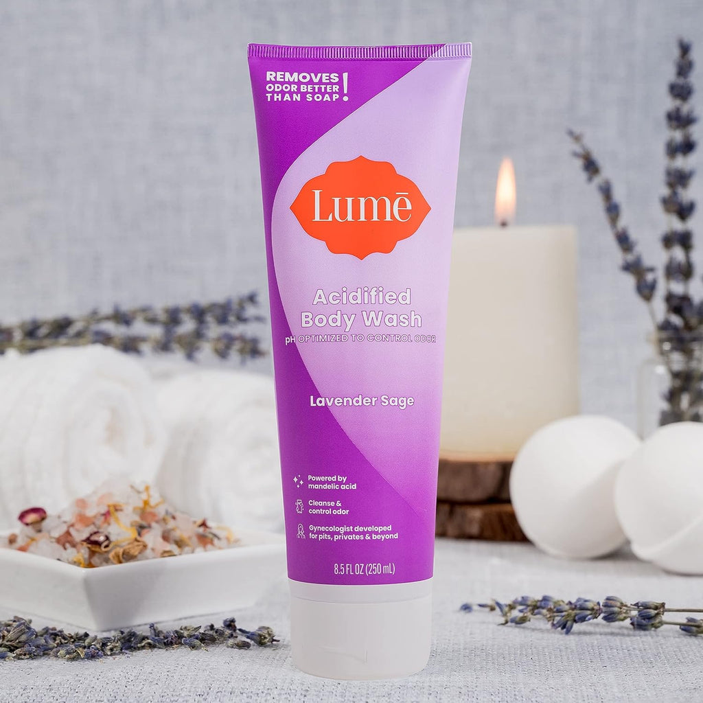 Lume Acidified Body Wash - 24 Hour Odor Control - Removes Odor Better than Soap - Moisturizing Formula - SLS Free, Paraben Free - Safe For Sensitive Skin - 8.5 ounce (Lavender Sage)