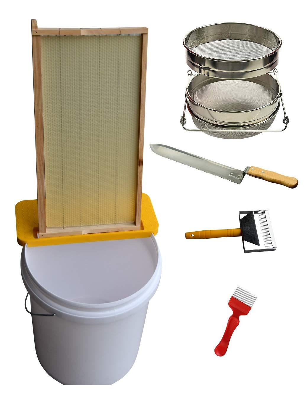 Honey Uncapping Harvesting, Uncapping Knife Uncapping Fork Honey Bucket Double Layer Honey Filter