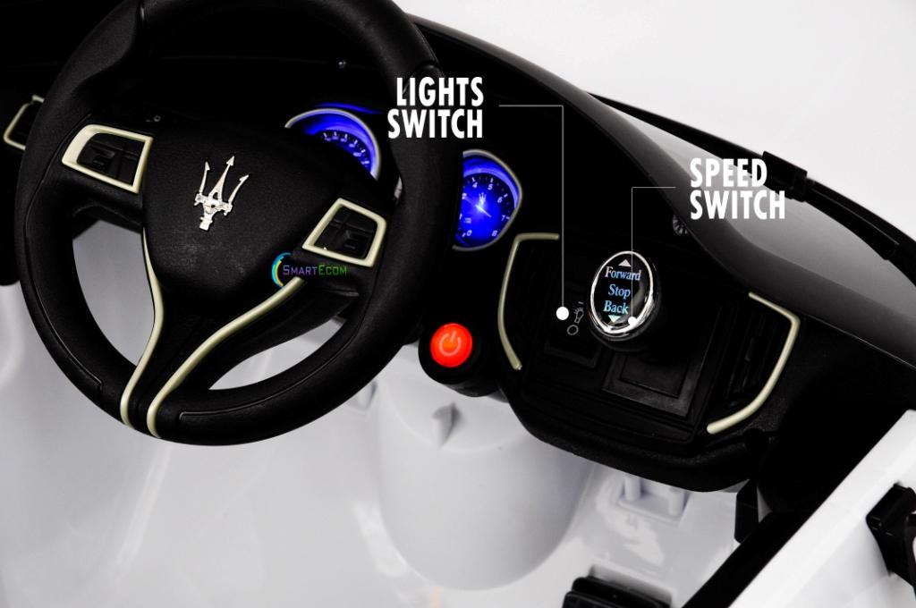 12V Maserati Ghibli Ride on electric power car For Kids Remote Control MP3 LED lights Opening doors - White