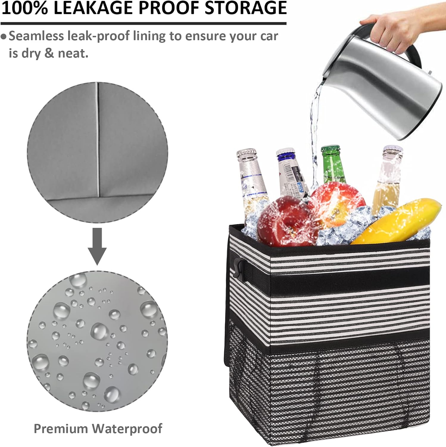 Vankor Car Trash Can for Car Cute, Car Trash Bag Bin Hanging Waterproof Automotive Car Garbage Cans Leak Proof Vehicle Trash Can Stripe