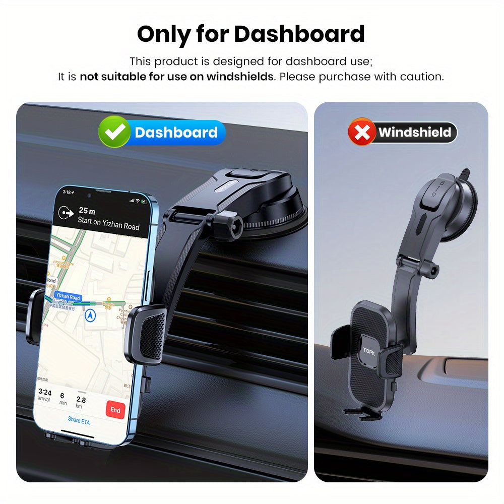 TOPK D38-C Car Phone Holder Mount, Upgraded Adjustable Horizontally And Vertically Cell Phone Holder For Car Dashboard Compatible With All Phones