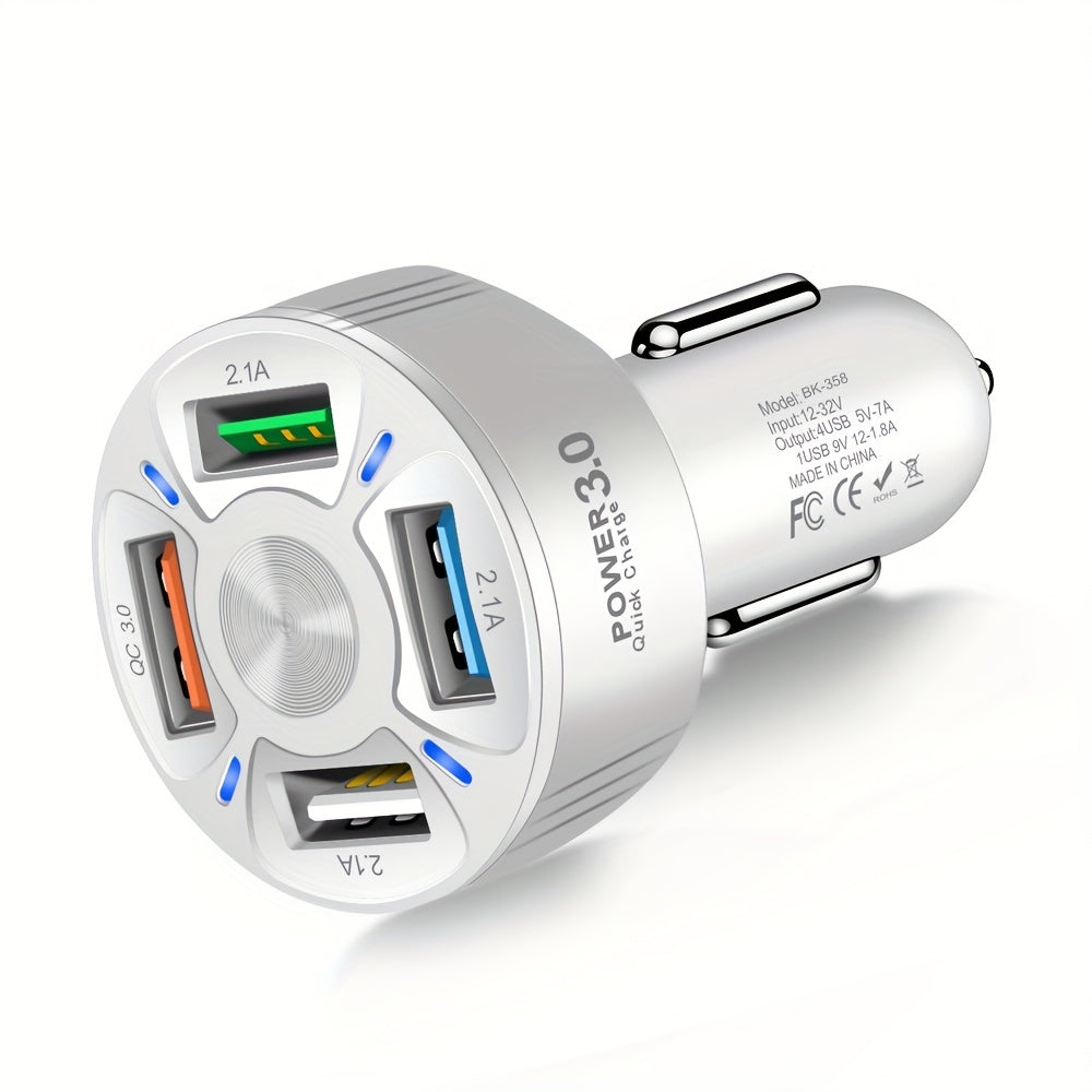 4 In 1 USB Car Charger, 4 Ports Fast Charger Adapter Mini Cigarette Lighter, USB, And Phone Fast Charger