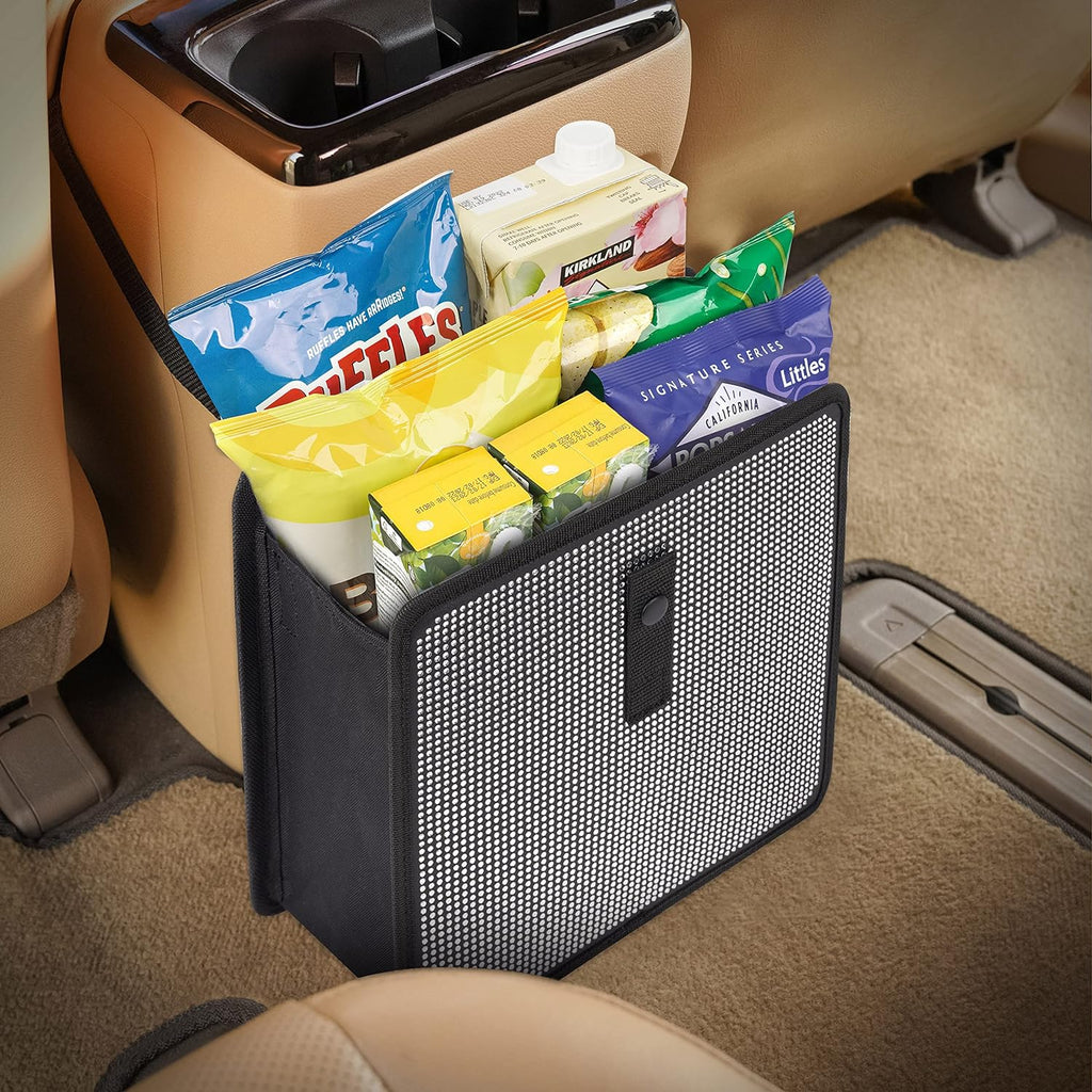 KMMOTORS Foldable Hanging Car Trash Can, Car Trash Bag, Car Trash bin, Vegan Leather and Oxford Clothes Car Organizer, Cute car Gadgets (Large, Diamond)