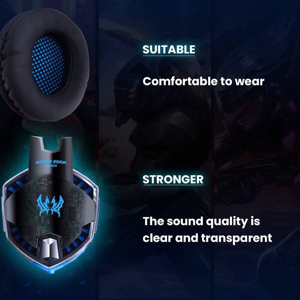 G2000 Gaming Headset: Experience Immersive Audio With Noise Cancelling Mic, LED Lights &amp; Soft Memory Earmuffs