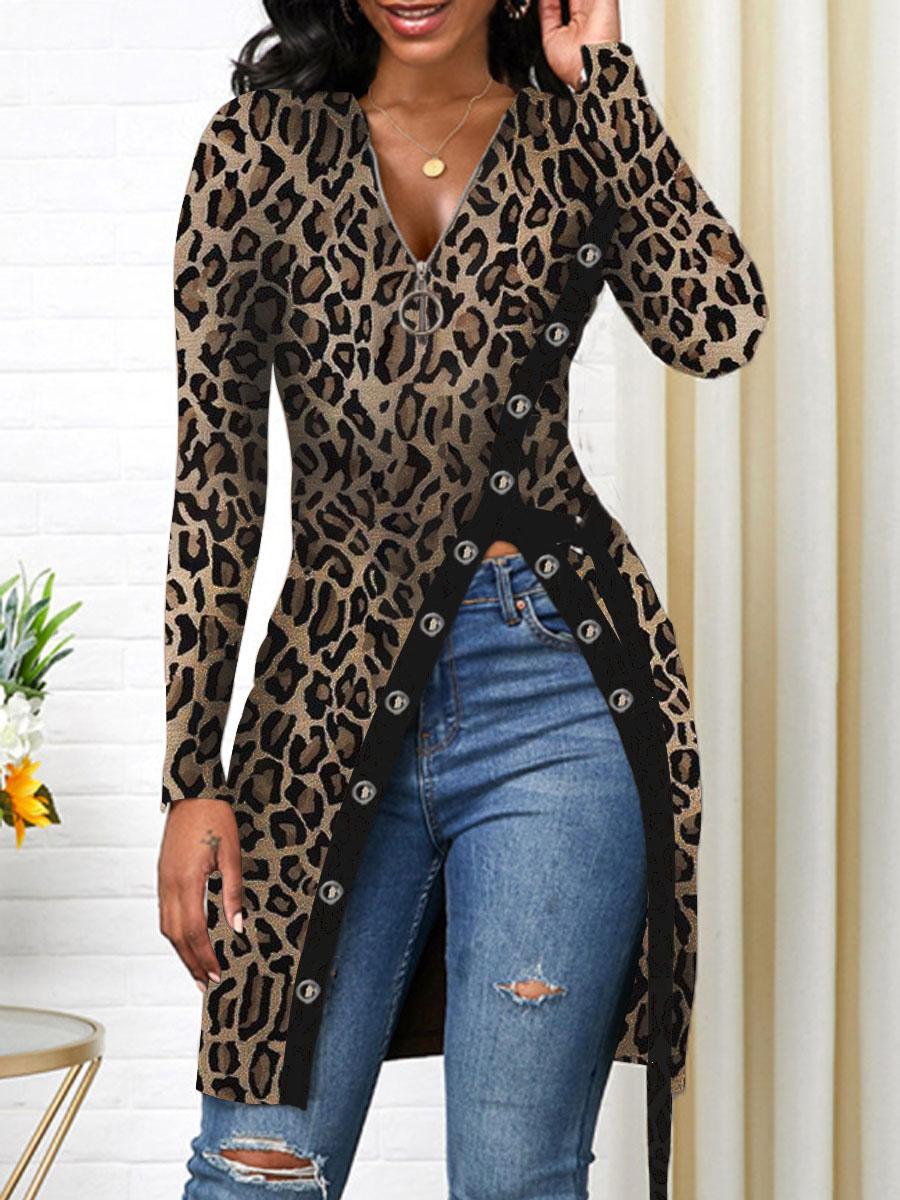 V-neck Long-sleeved Solid Color T-shirt