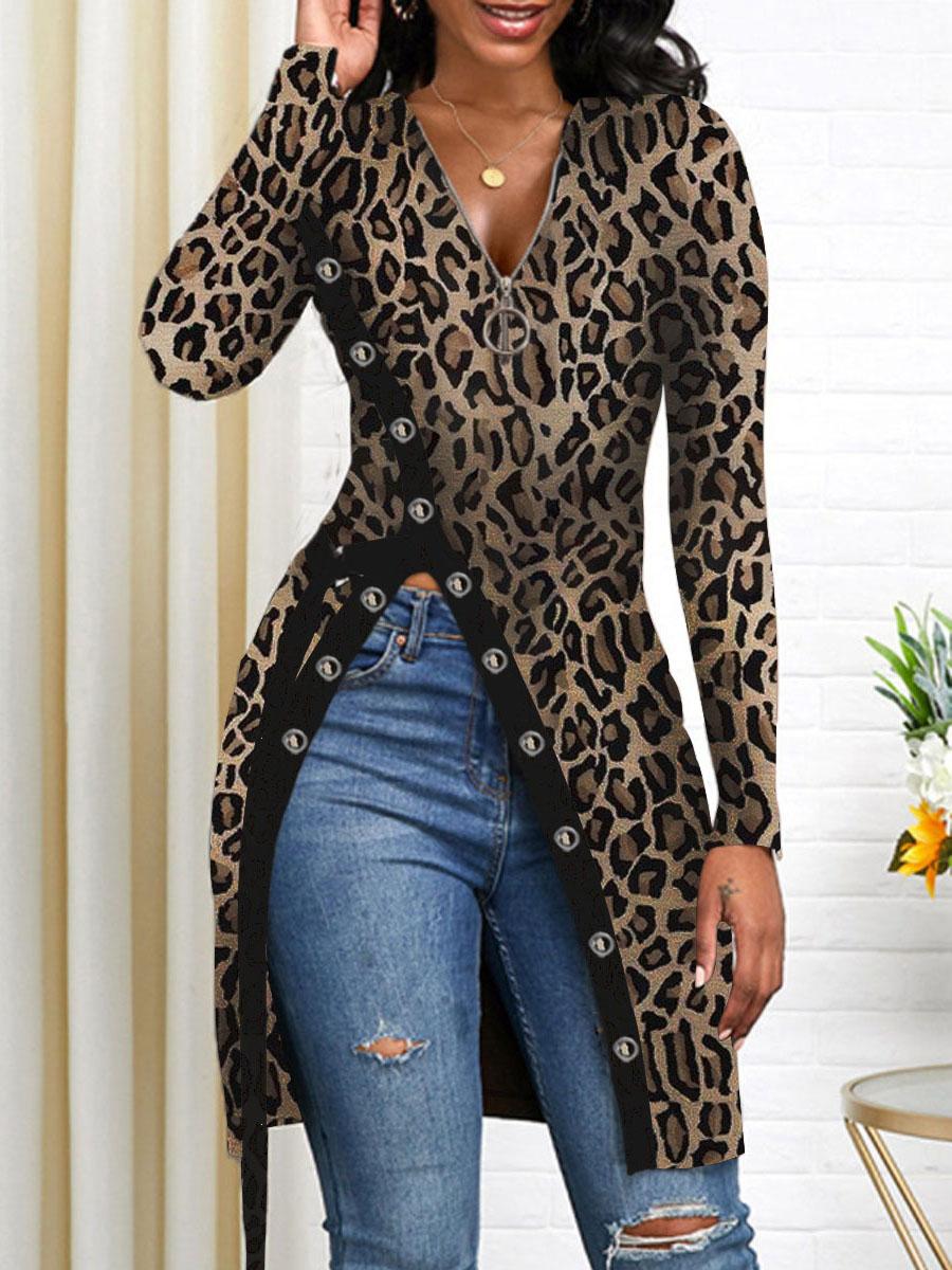 V-neck Long-sleeved Solid Color T-shirt