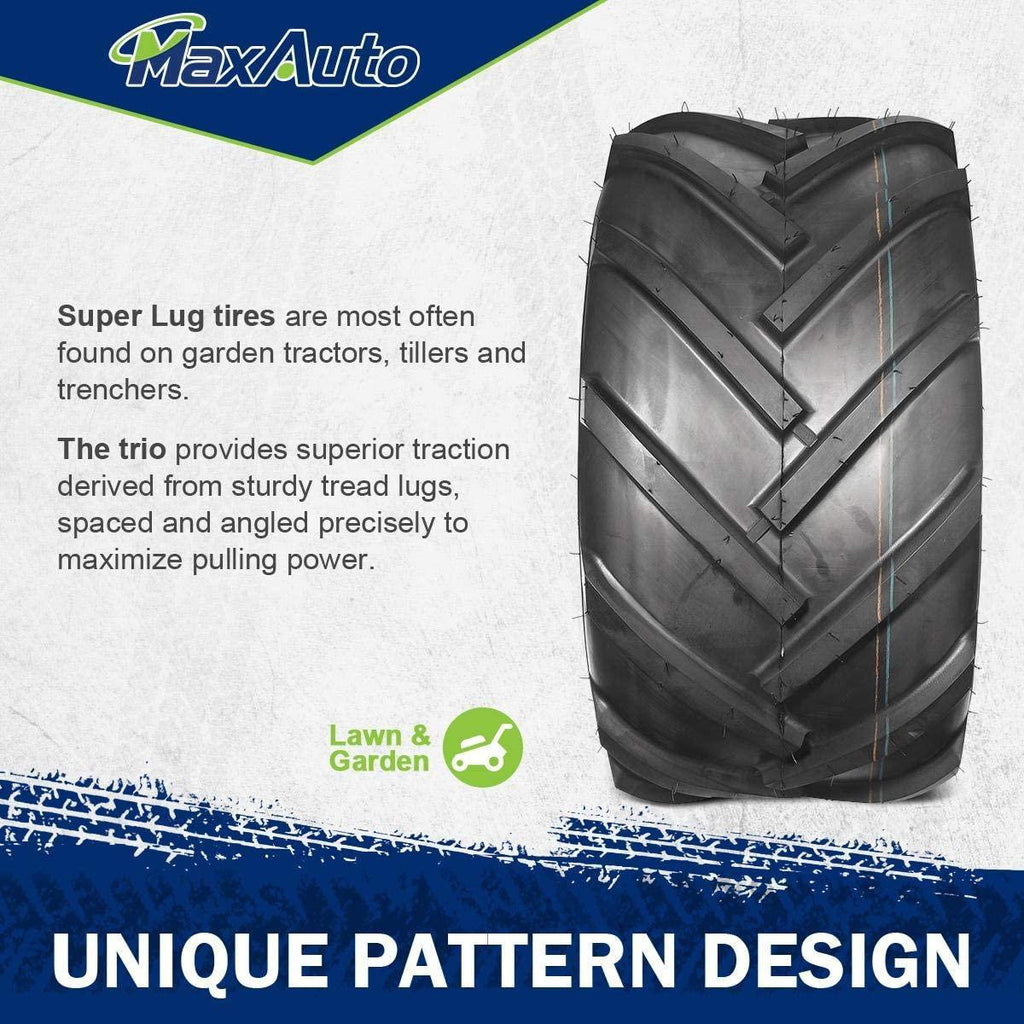 MaxAuto 2 Pcs Super Lug 24x12.00-12 24X12.00X12 Lawn Tractor Tires Very Wide 6 Ply Rated