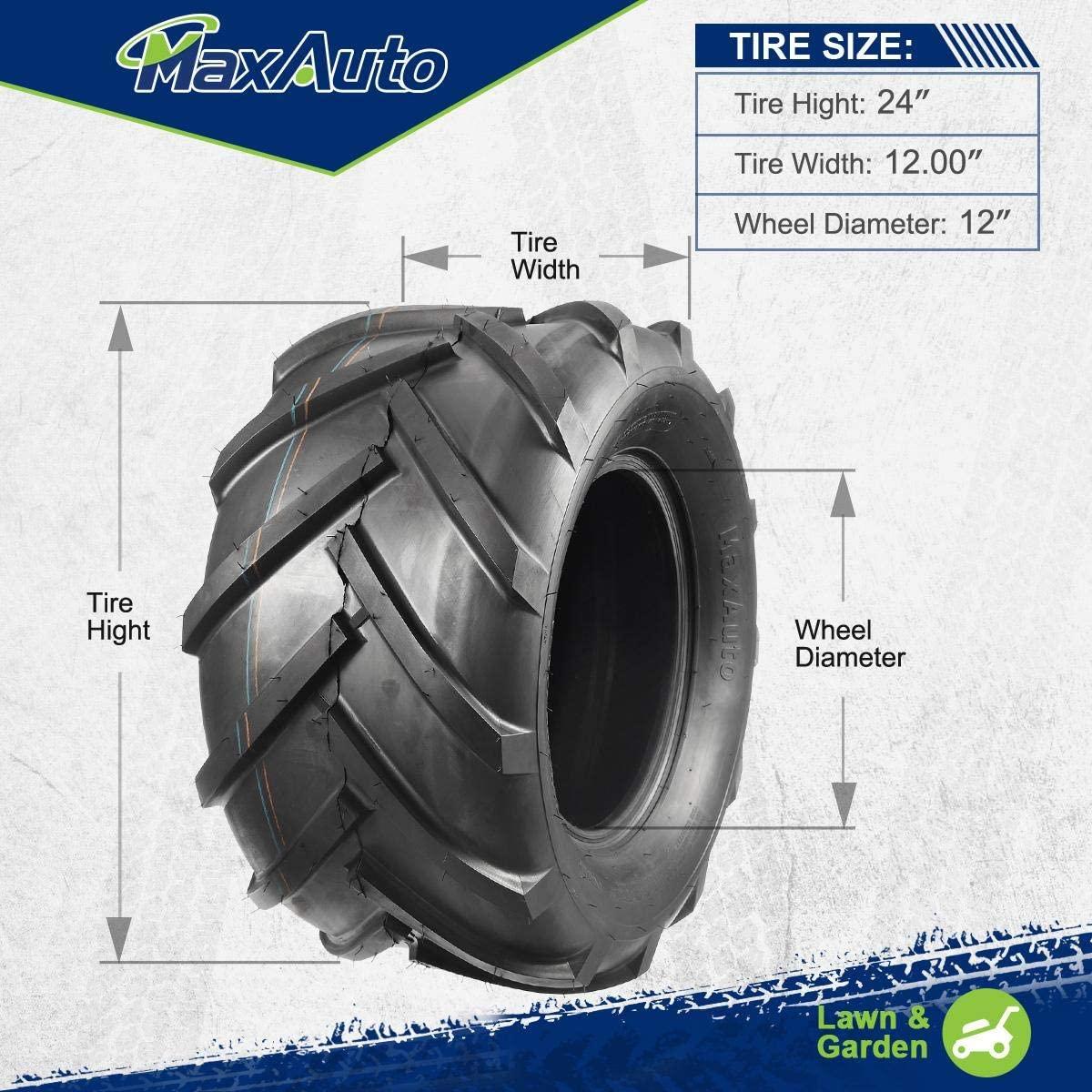 MaxAuto 2 Pcs Super Lug 24x12.00-12 24X12.00X12 Lawn Tractor Tires Very Wide 6 Ply Rated