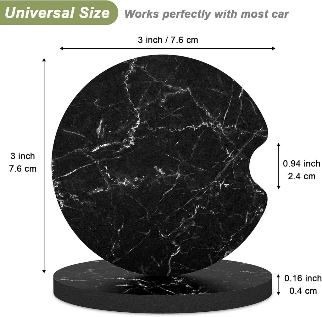 Nipichsha Car Cup Holder Coasters, Car Coasters for Cup Holders, 2 Pack Anti Slip Insert Coasters, Rubber Car Cup Mat with A Finger Notch, Cute Car Interior Accessories for Women Men(Black Marble)