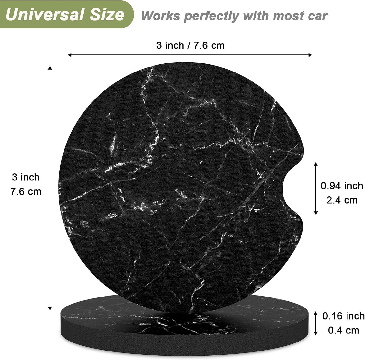 Nipichsha Car Cup Holder Coasters, Car Coasters for Cup Holders, 2 Pack Anti Slip Insert Coasters, Rubber Car Cup Mat with A Finger Notch, Cute Car Interior Accessories for Women Men(Black Marble)