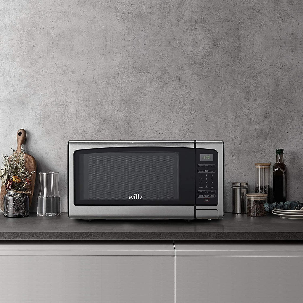 Willz WLCMJ411S2-10 Countertop Microwave Oven, 6 CooPrograms, LED Lighting Push Button, 1.1 Cu.Ft,  Steel