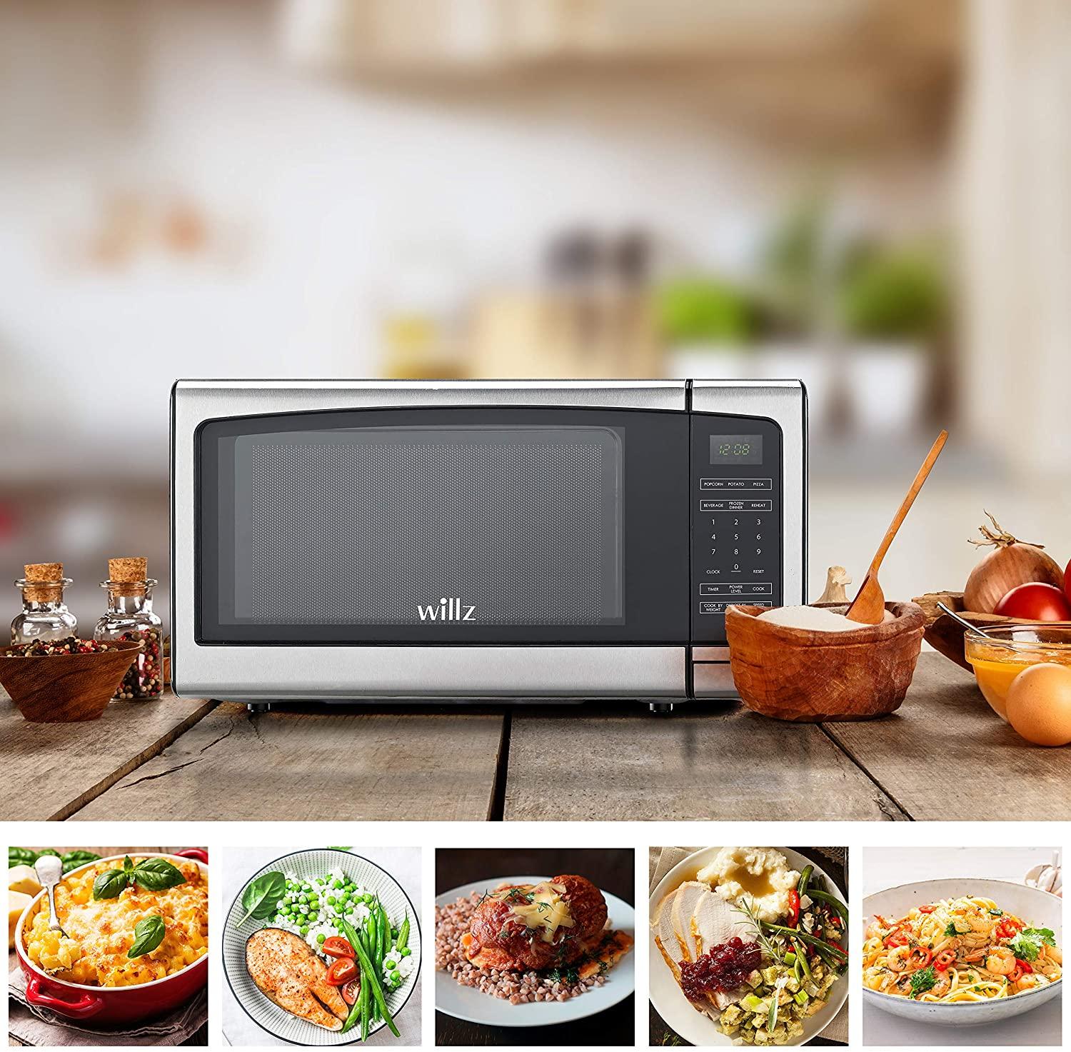 Willz WLCMJ411S2-10 Countertop Microwave Oven, 6 CooPrograms, LED Lighting Push Button, 1.1 Cu.Ft,  Steel