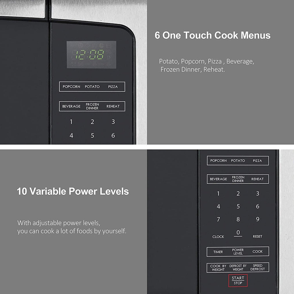 Willz WLCMJ411S2-10 Countertop Microwave Oven, 6 CooPrograms, LED Lighting Push Button, 1.1 Cu.Ft,  Steel