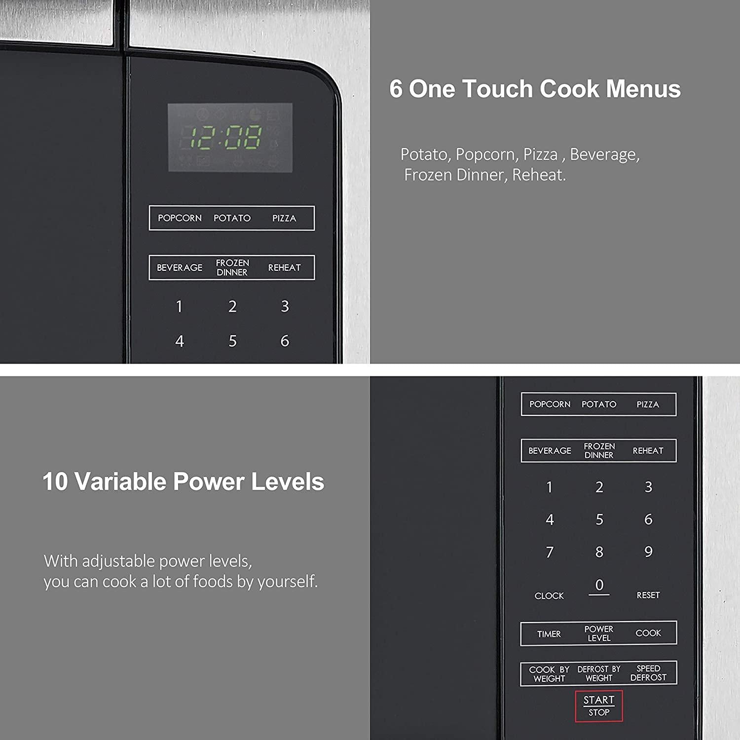 Willz WLCMJ411S2-10 Countertop Microwave Oven, 6 CooPrograms, LED Lighting Push Button, 1.1 Cu.Ft,  Steel