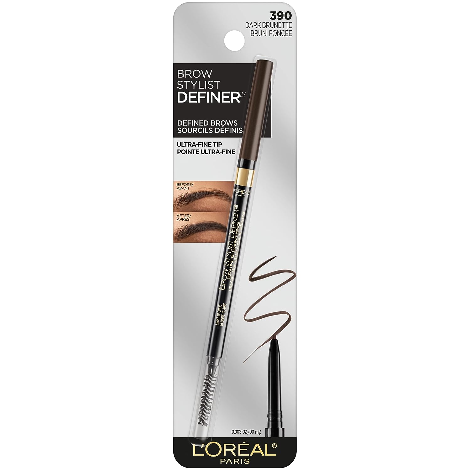 L'Oreal Paris Makeup Brow Stylist Definer Waterproof Eyebrow Pencil, Ultra-Fine Mechanical Pencil, Draws Tiny Brow Hairs and Fills in Sparse Areas and Gaps, Dark Brunette, 0.003 Ounce (Pack of 1)
