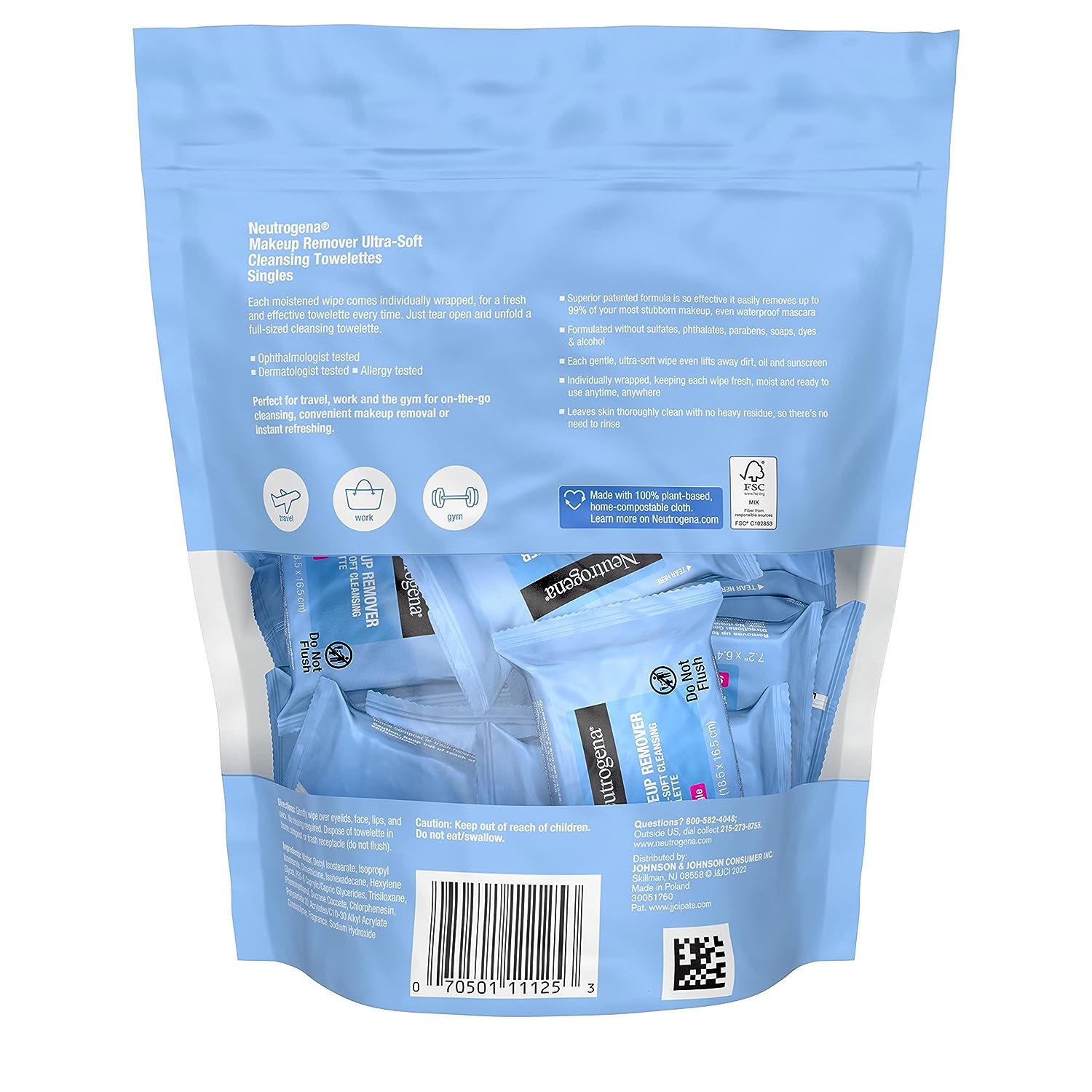 Neutrogena Makeup Remover Wipes Singles, Daily Facial Cleanser Towelettes, Gently Removes Oil &amp; Makeup, Alcohol-Free Makeup Wipes, Individually Wrapped, 20 ct