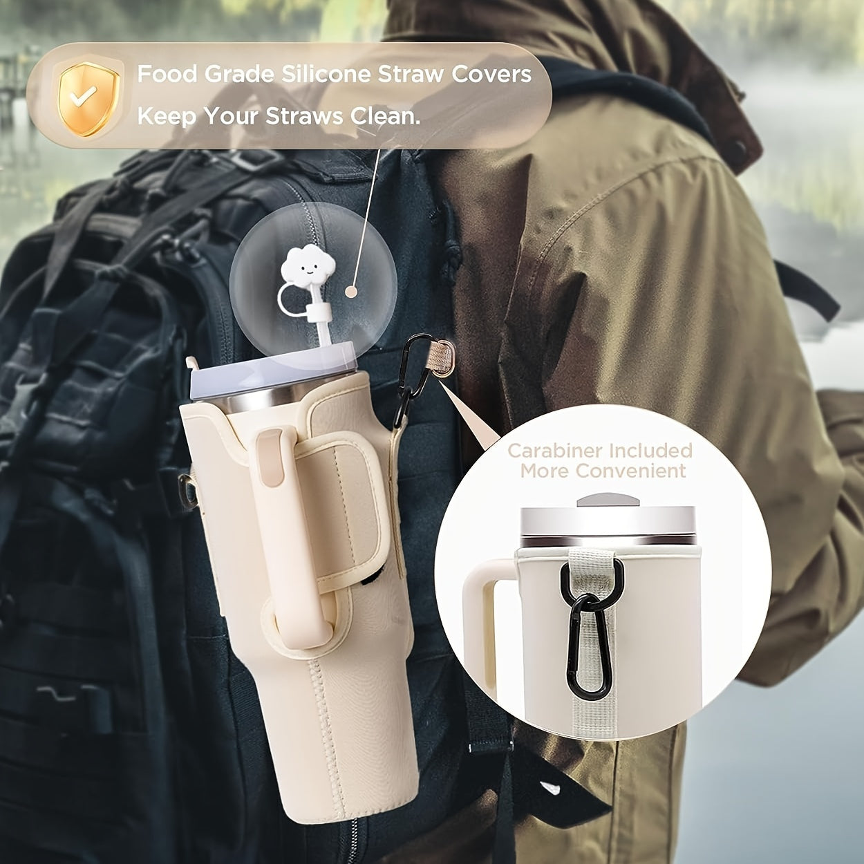 Water Bottle Carrier Bag with Phone Pocket for Stanley 40oz Tumbler with Handle Neoprene Water Bottle Holder Pouch with Adjustable Strap Bollus wit