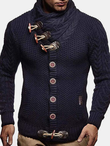 mens single breasted high neck cable knit warm casual cardigans