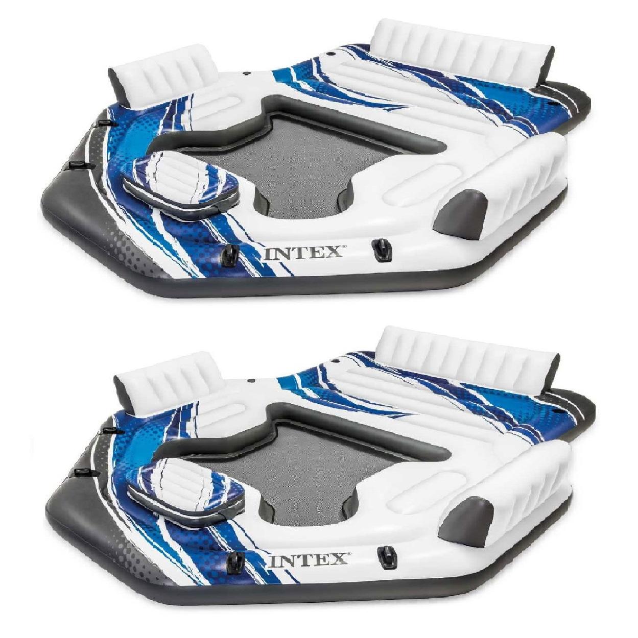 Adult 5 Seat Inflatable Tropical Island Lounging Pool Float, Blue (2 Pack)