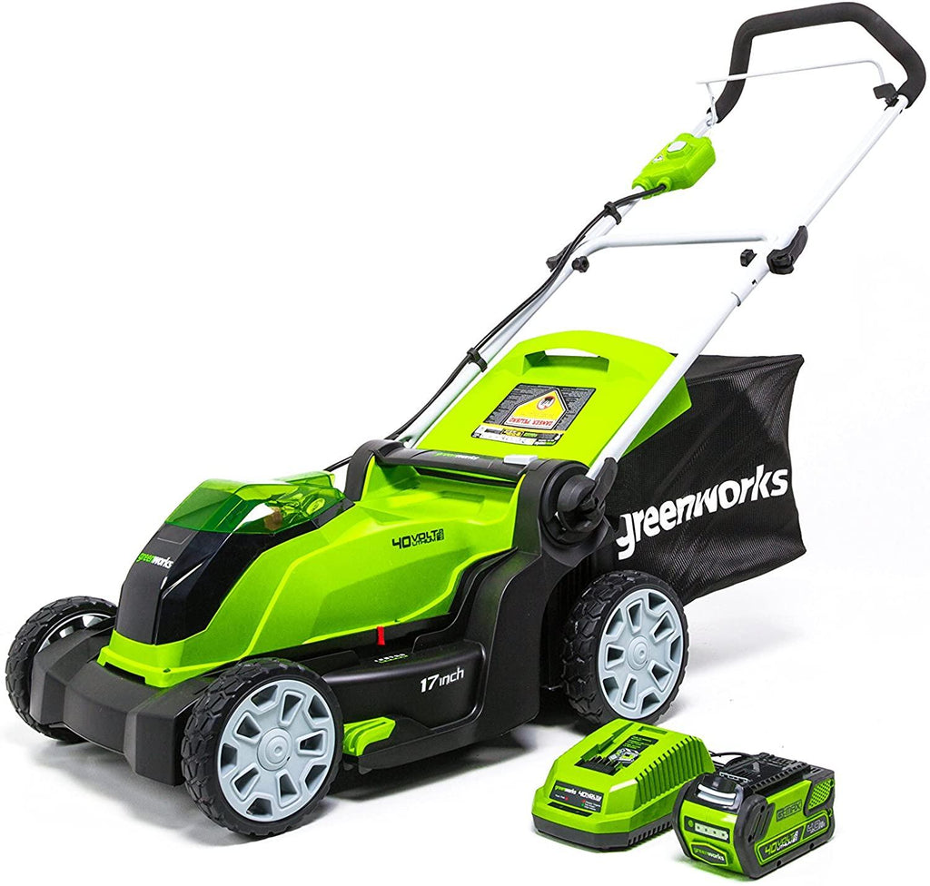 Greenworks G-MAX 40V 17'' Brushed Mower with 4Ah Battery and Charger - 2508302 Model & 12-Inch 40V Cordless String Trimmer, 2.0Ah Battery and Charger Included 2101602