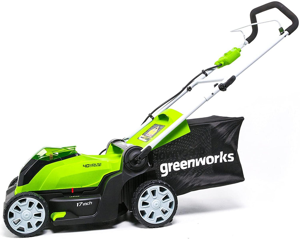 Greenworks G-MAX 40V 17'' Brushed Mower with 4Ah Battery and Charger - 2508302 Model & 12-Inch 40V Cordless String Trimmer, 2.0Ah Battery and Charger Included 2101602