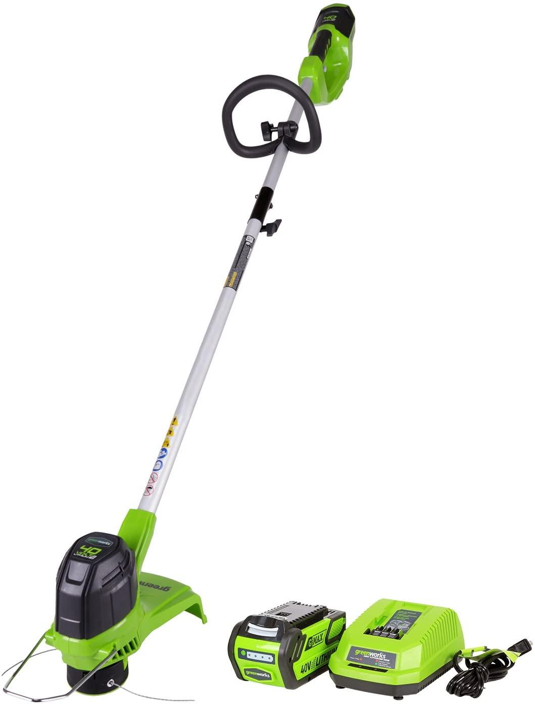 Greenworks G-MAX 40V 17'' Brushed Mower with 4Ah Battery and Charger - 2508302 Model & 12-Inch 40V Cordless String Trimmer, 2.0Ah Battery and Charger Included 2101602