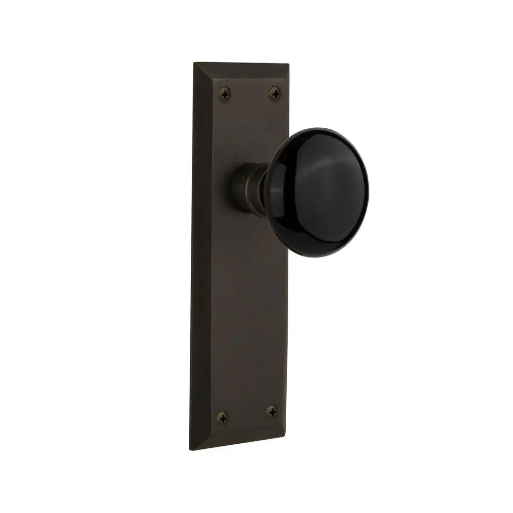 York Plate 2-3/4 in. Backset Oil-Rubbed Bronze PassaHall/Closet Black Porcelain Door Knob