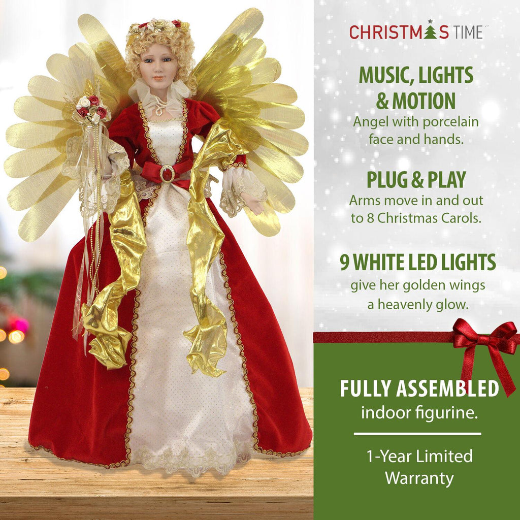 Christmas Time 32-In. Music, Lights, and Motion Christmas Angel Figurine | Animated Indoor Holiday Home Decor | CT-ANGL032-1RD