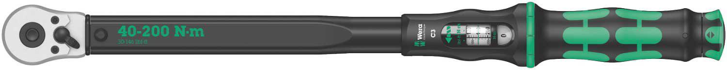W- 5075622001 Click-Torque C 3 torque wrench with reversible ratchet, 1/2" x 40-200 Nm, black/green