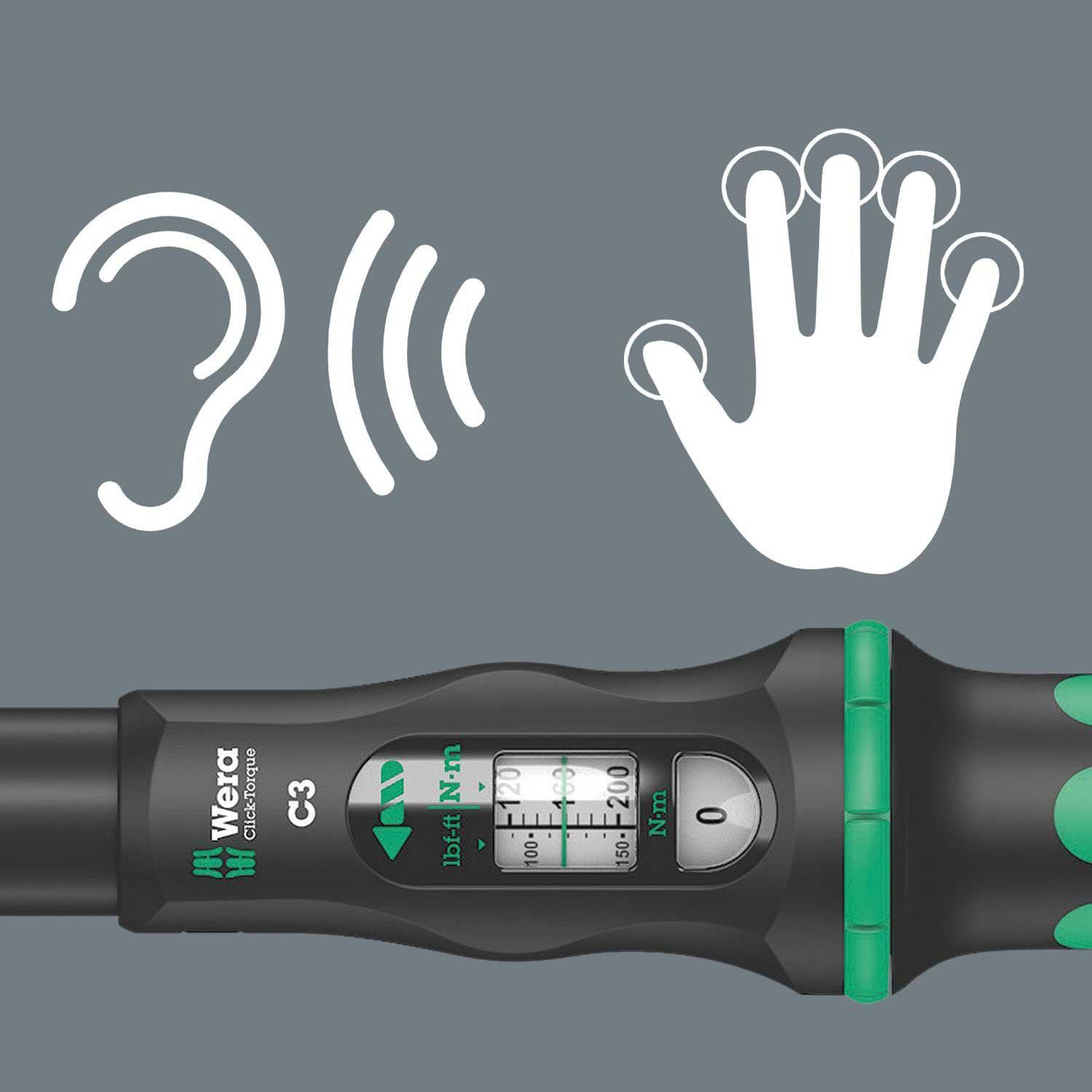 W- 5075622001 Click-Torque C 3 torque wrench with reversible ratchet, 1/2" x 40-200 Nm, black/green
