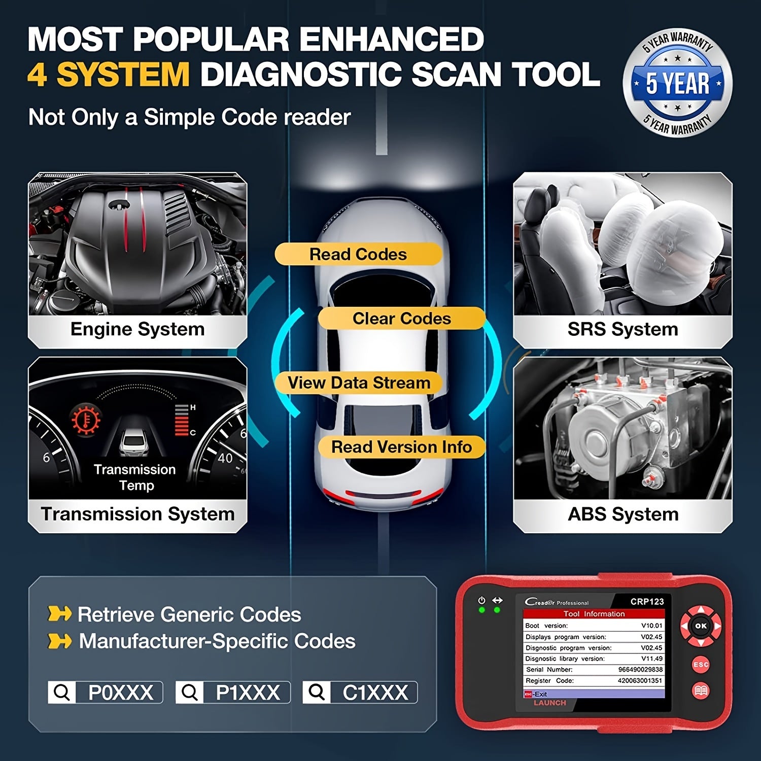 2023 Newest OBD2 Scanner CRP123 Elite: Diagnose Engine/ABS/SRS/Transmission &amp; Read SRS Airbag Codes - Lifetime Updates!