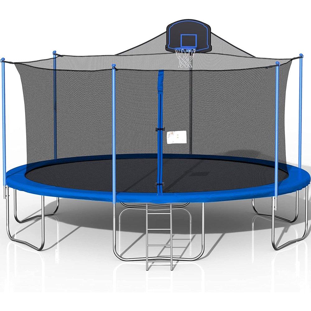 16 FT Trampoline with Basketball Hoop, Outdoor Trampoline with Enclosure for Adults Kids, ASTM Approved Heavy-Duty Fitness Trampoline for Backyard for 8-9 Kids, 2021 Upgraded Capacity 1000lbs
