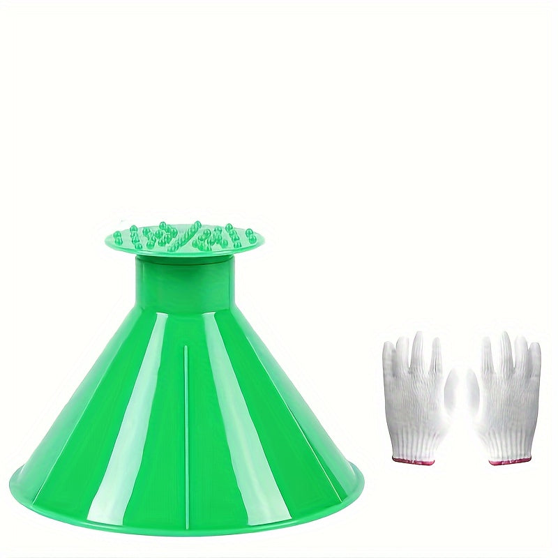 1pc Car Window Windshield Magic Ice Scraping Oil Funnel Snow Shovel + 1pair Gloves, Ice Removal Tool Scraping Winter Car Accessories