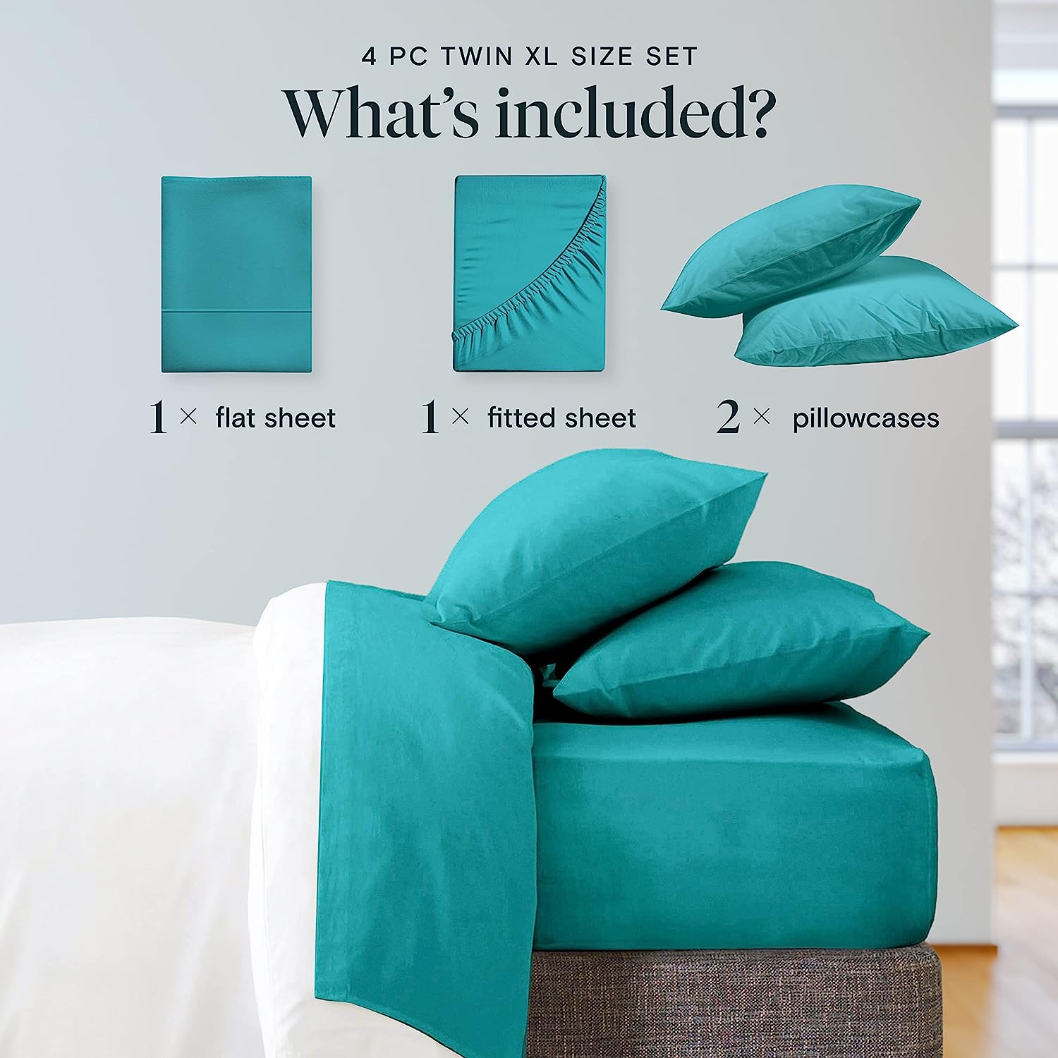 LuxClub Twin XL Sheets Set - Soft Twin Bed Sheets for Boys and Girls, 4 PC Deep Pockets 18" Eco Friendly Wrinkle Free Kids Fitted Sheets Machine Washable Hotel Bedding Silky Soft - Teal Twin XL