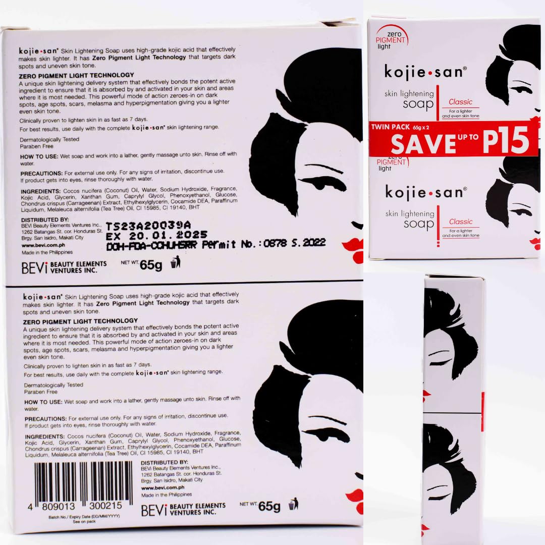 KOJIE SAN FACE &amp; BODY SOAP - 5 Pack of Kojie San Skin Lightening Kojic Acid Soap (2 Bars per pack) 65g - SUPER SAVINGS
