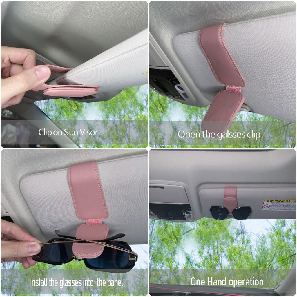 CHOSMOYI Magnetic Leather Sunglass Holder for Car, Sunglasses Clip for Car Visor, Auto Interior Accessories Universal for Different Size Eyeglasses(Pink)